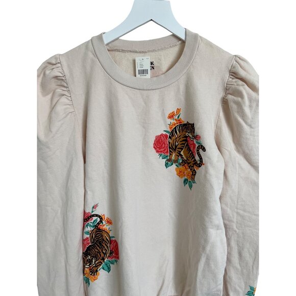 Tiger Print Cream Sweatshirt With Ruffle Shoulder Detail - Picture 7 of 8